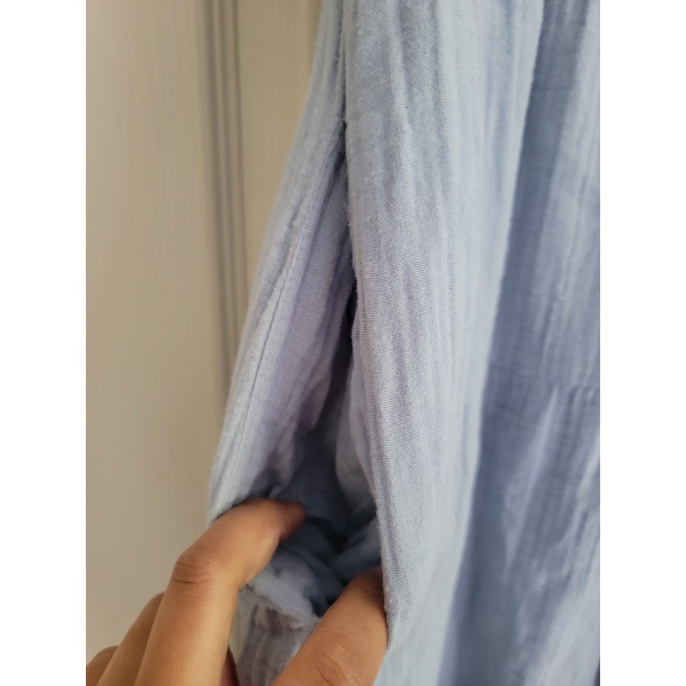 Quince Organic Cotton Gauze Smocked Tiered Maxi Dress Light Blue Pockets Small - Picture 11 of 11